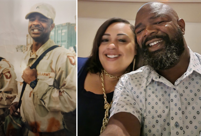 Veteran Daniel pictured in uniform and with his wife