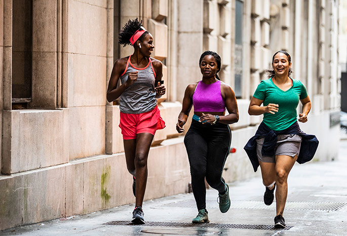 three women together on a training run